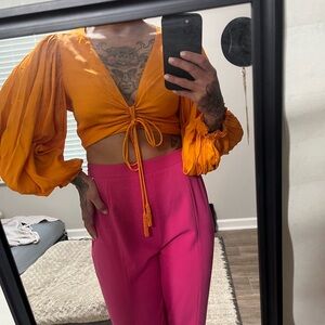 FARM Rio Vibrant Orange Blouse NWOT